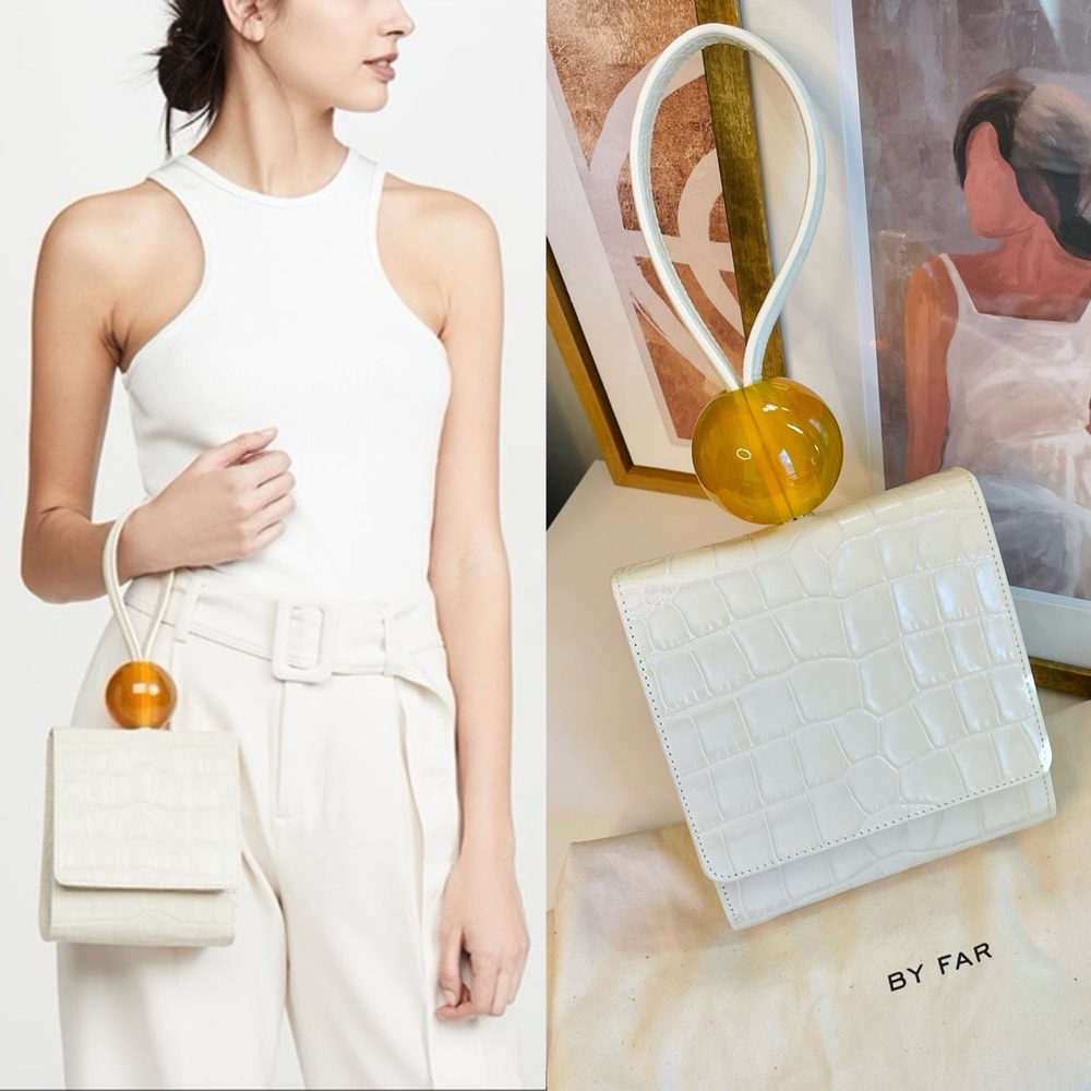NWT BY FAR Croc Embossed Leather Ball‎ Bag Ivory
